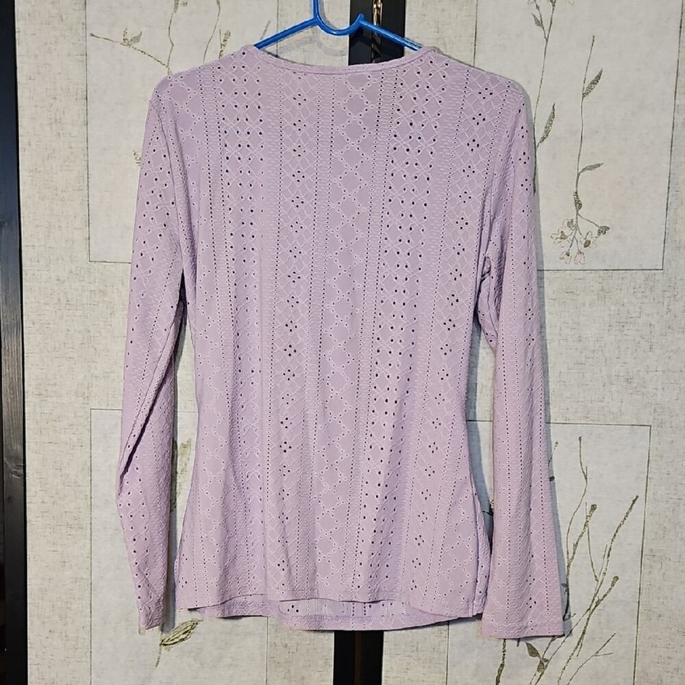 Purple Long Sleeve Blouse with Ruched Asymmetrical Design - Picture 2 of 3